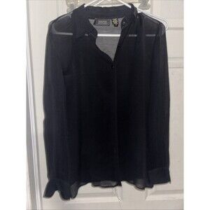 Dana Buchman Black Button Up Sheer Blouse Long Sleeve With Tank Size 4